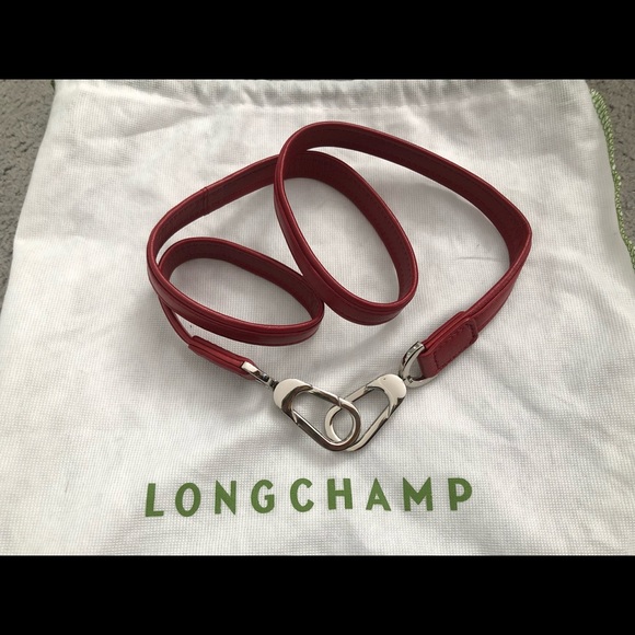 New NWT authentic Longchamp Le Pliage M red leather tote crossbody bag w strap - Picture 6 of 8